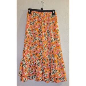 Paisley Lane Sz 12 Floral Ruffle Tiered Midi‎ Skirt Retro Cottage Hippie Boho
